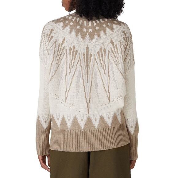 ADAM LIPPES COLLECTIVE Fair Isle Crew Neck Sweater Cream Tan Wool Blend XS - Picture 3 of 10